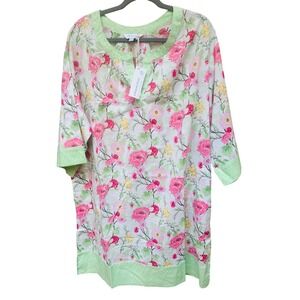 Company Store Floral Print Tunic nightgown Green Pink White XL/XXL Spring Summer
